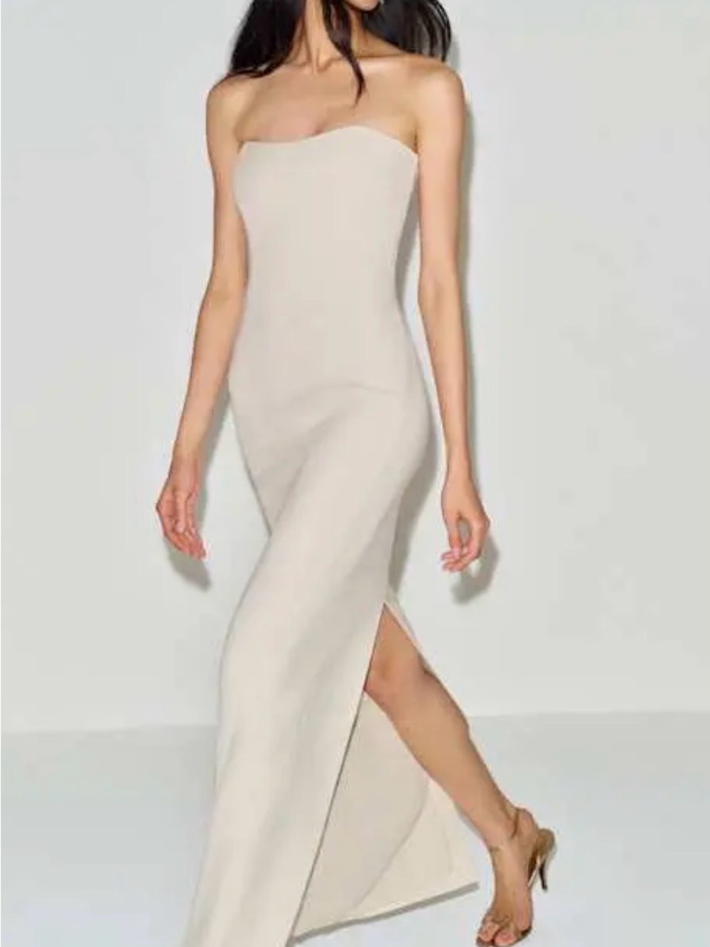 Reformation Carolynn Strapless Cream Maxi Dress with Side Slit